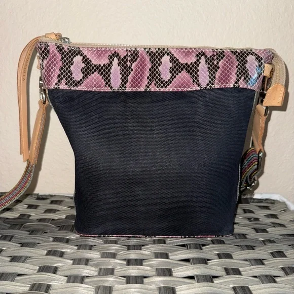 Consuela Crossbody Bag – Pink Python Print & Black Canvas with Rainbow Strap - Picture 11 of 17